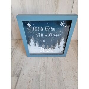 xmas sign All is calm all is bright foam filled snow shakeable tabletop Xmas